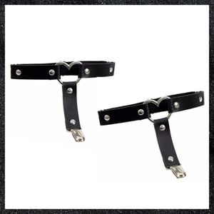 Black Studded Open Heart Leather Thigh Garter Harness Pair Set